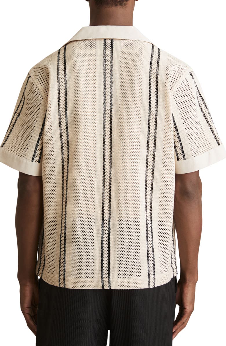 Reiss Opal Open Knit Camp Shirt, Alternate, color, Off White/ Navy