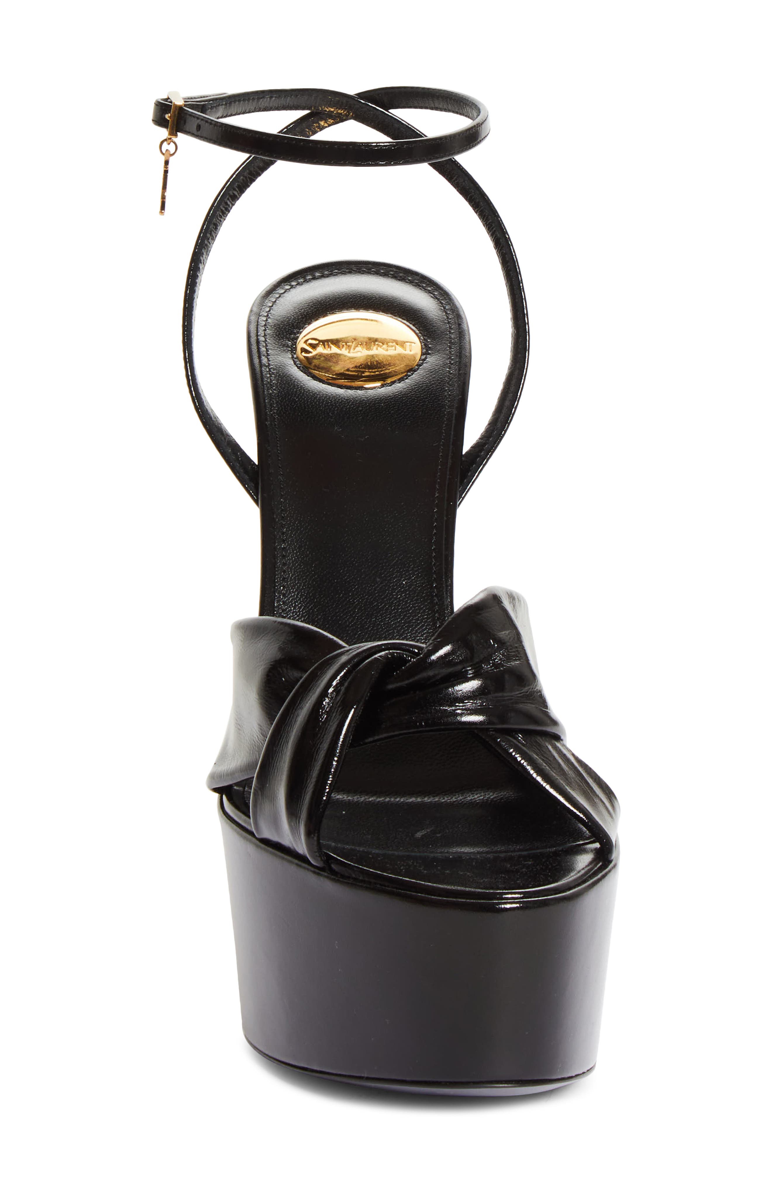 Saint Laurent Franciane Ankle Strap Platform Sandal, Alternate, color, Noir