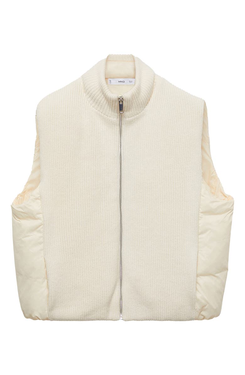 MANGO Mixed Media Rib Knit Puffer Vest, Alternate, color, Ecru