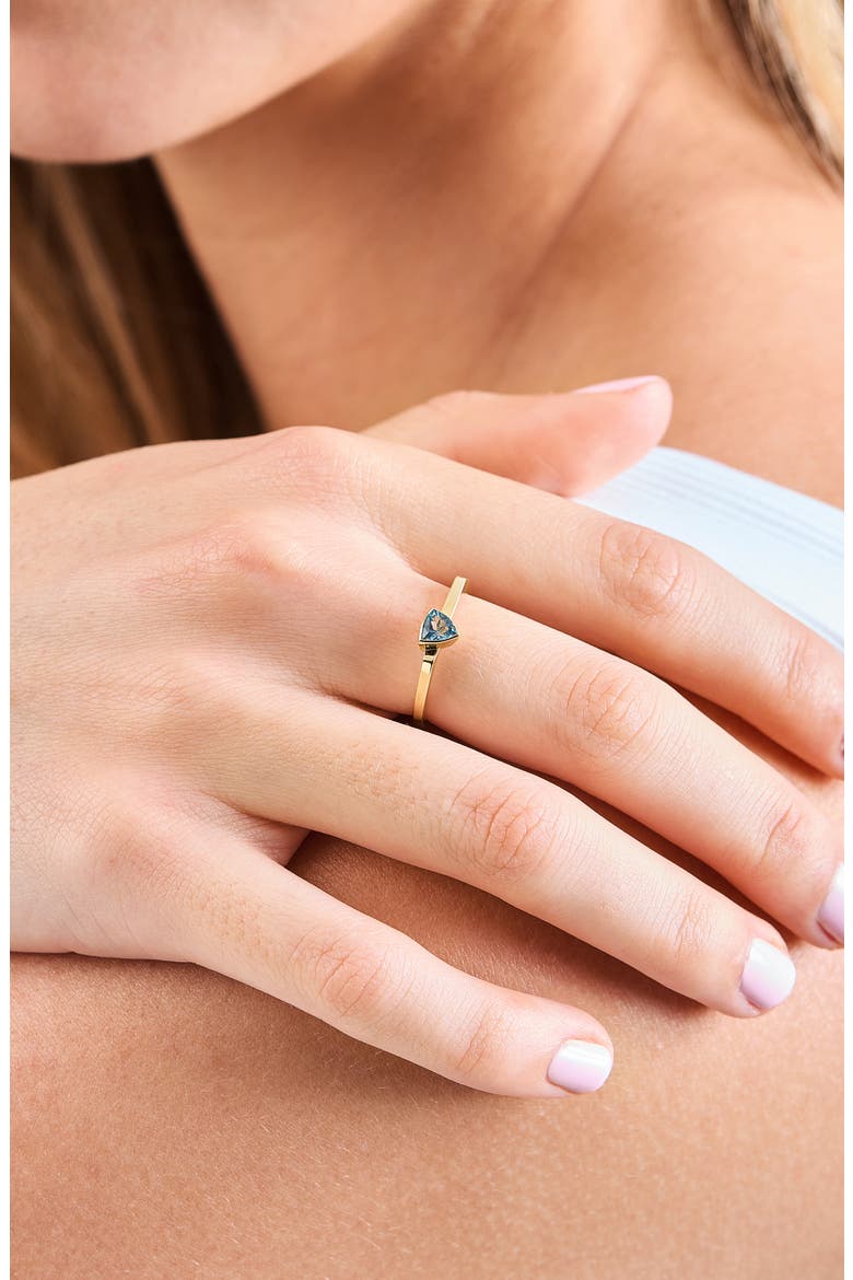 14K Gold Blue Topaz Trillion Stackable Ring (Online Trunk Show), Alternate, color, 14K YELLOW GOLD/ TOPAZ