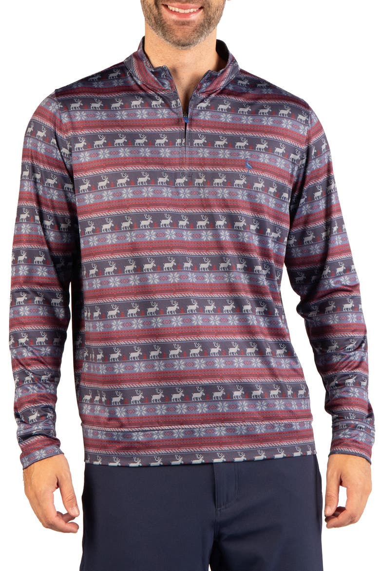 Holiday Reindeer Performance Quarter Zip Top, Main, color, NAVY