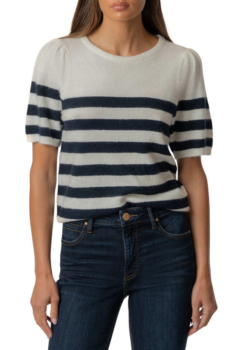 Monika Stripe Short Sleeve Sweater, Main, color, CREAM/ NAVY