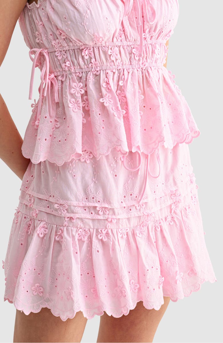 All in Favor Tiered Embroidered Cotton Eyelet Miniskirt, Alternate, color, Pink