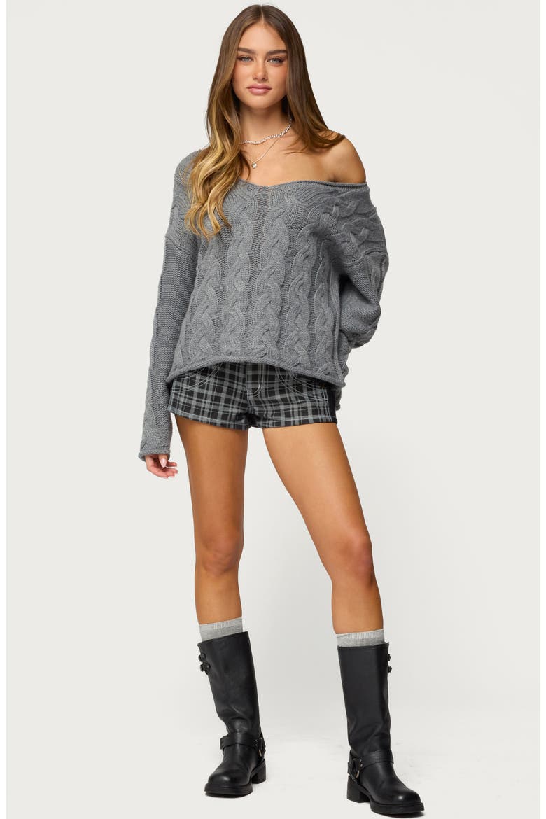 Inga Cable Oversize V-Neck Sweater, Alternate, color, GRAY-MELANGE