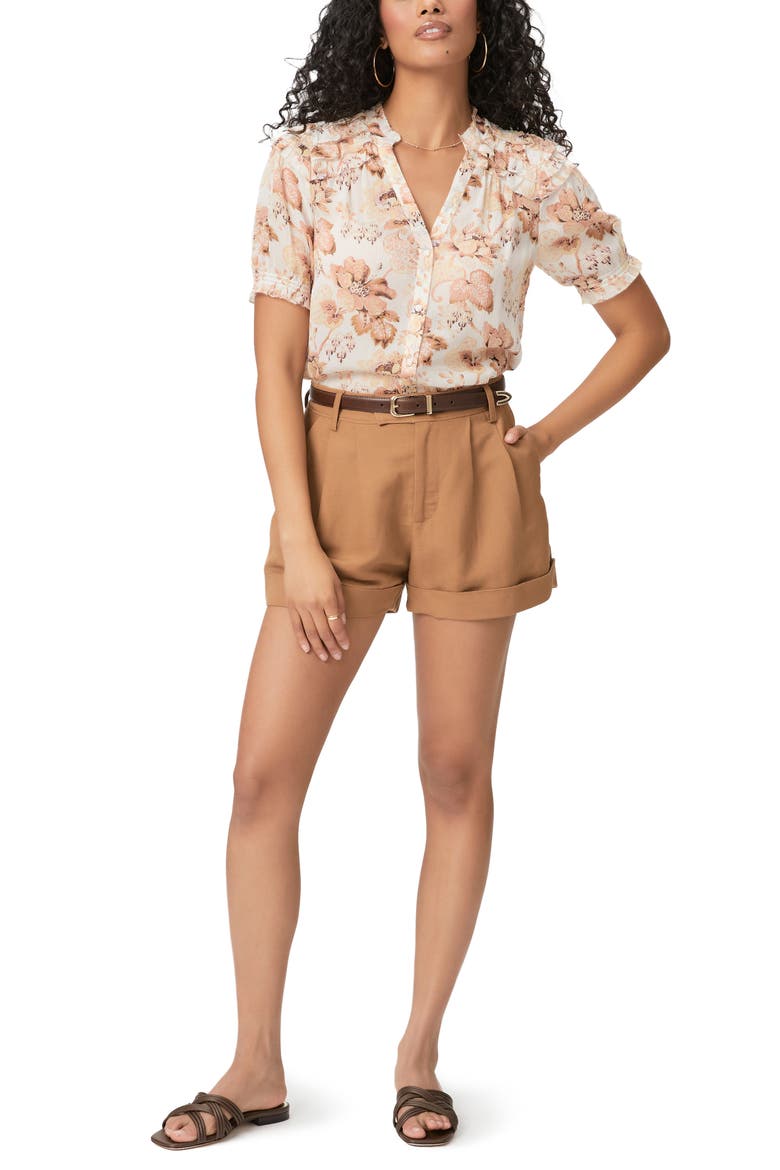 Bistro Linen Blend Cuff Shorts, Alternate, color, TEAK