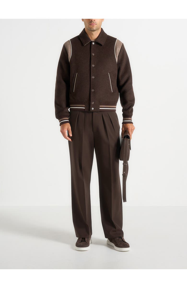 Manière De Voir Nico Contrast Wool Varsity Jacket, Alternate, color, Brown