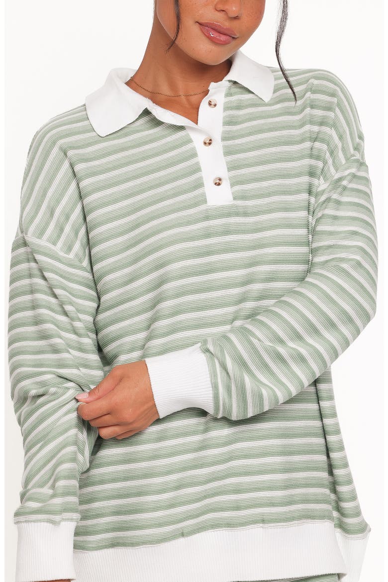 Dealia Stripe Polo Sweater & Shorts Set, Alternate, color, SAGE STRIPE