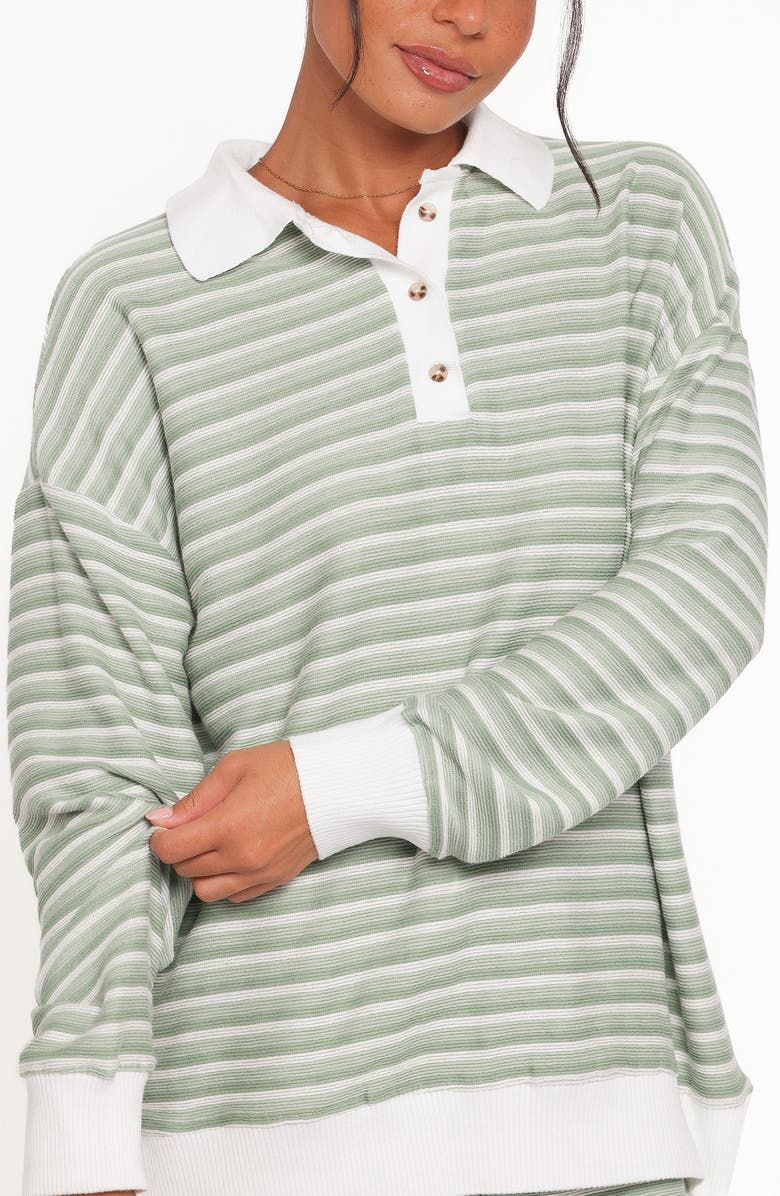 Petal & Pup Dealia Stripe Polo Sweater & Shorts Set, Alternate, color, Sage Stripe