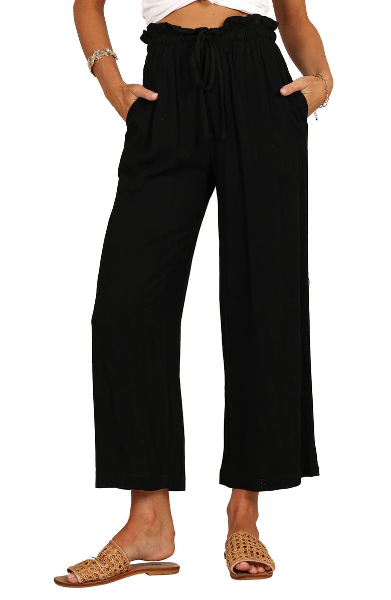 Petal & Pup Hawthorne Linen Blend Wide Leg Crop Pants, Main, color, Black
