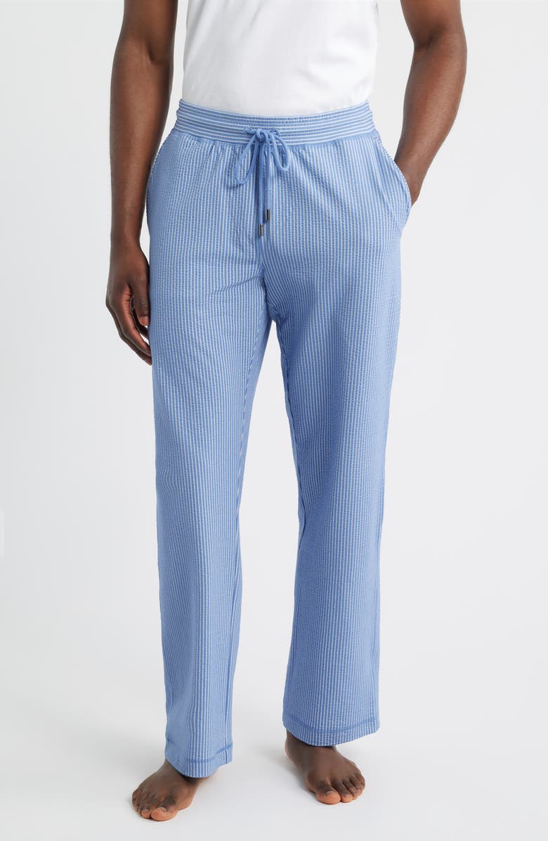 Daniel Buchler Pinstripe Seersucker Pajama Pants, Main, color, Blue Stripe