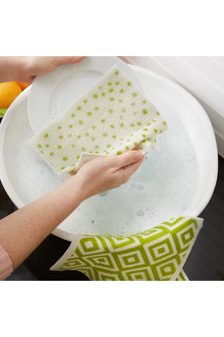 Swedish Dishcloth Set/3, Reusable & Absorbent, Alternate, color, Avocado & White