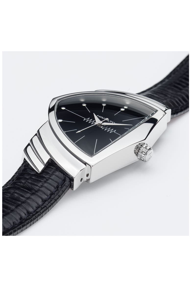 Ventura Leather Strap Watch, 32mm x 50mm, Alternate, color, BLACK/ SILVER