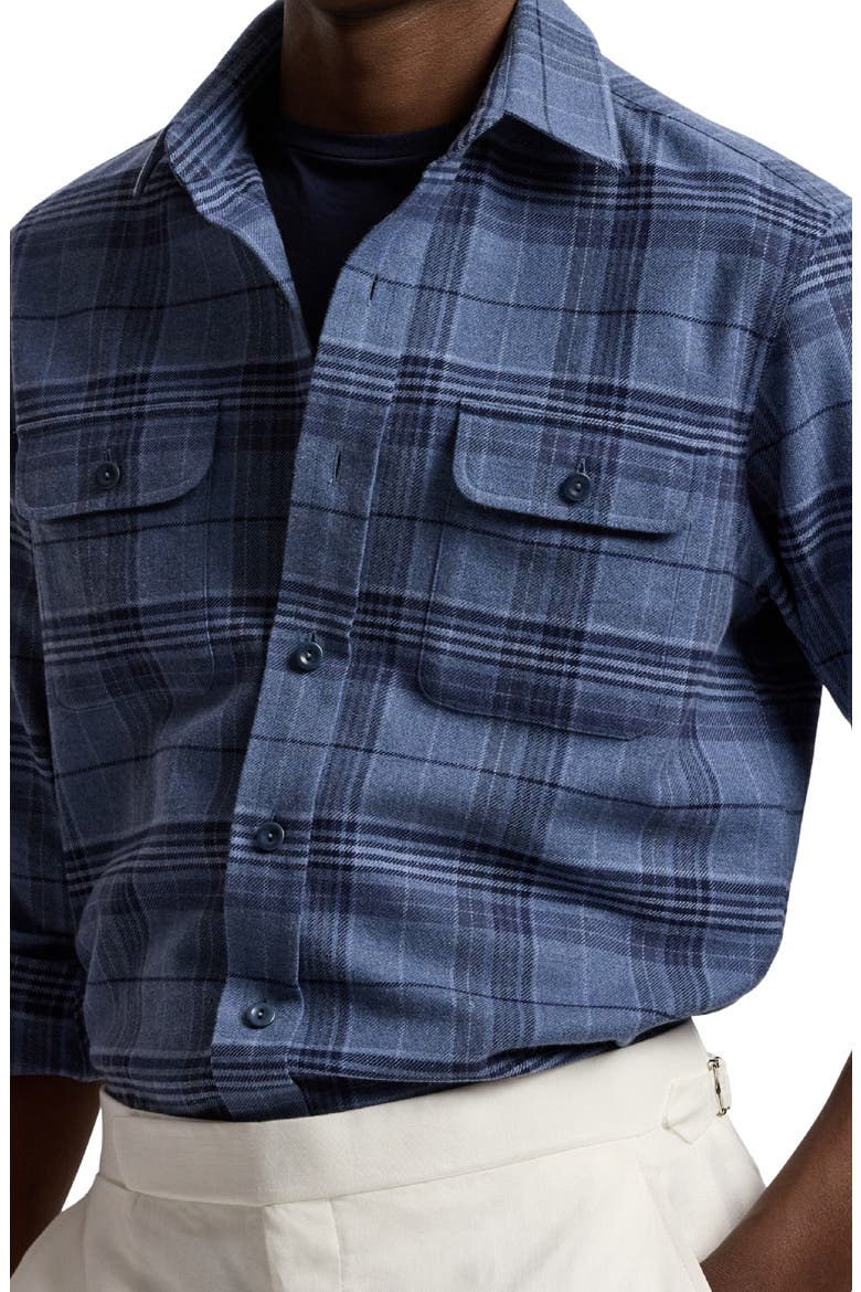 Blanket Plaid Cotton Flannel Button-Up Shirt, Alternate, color, BLUE/ GREY