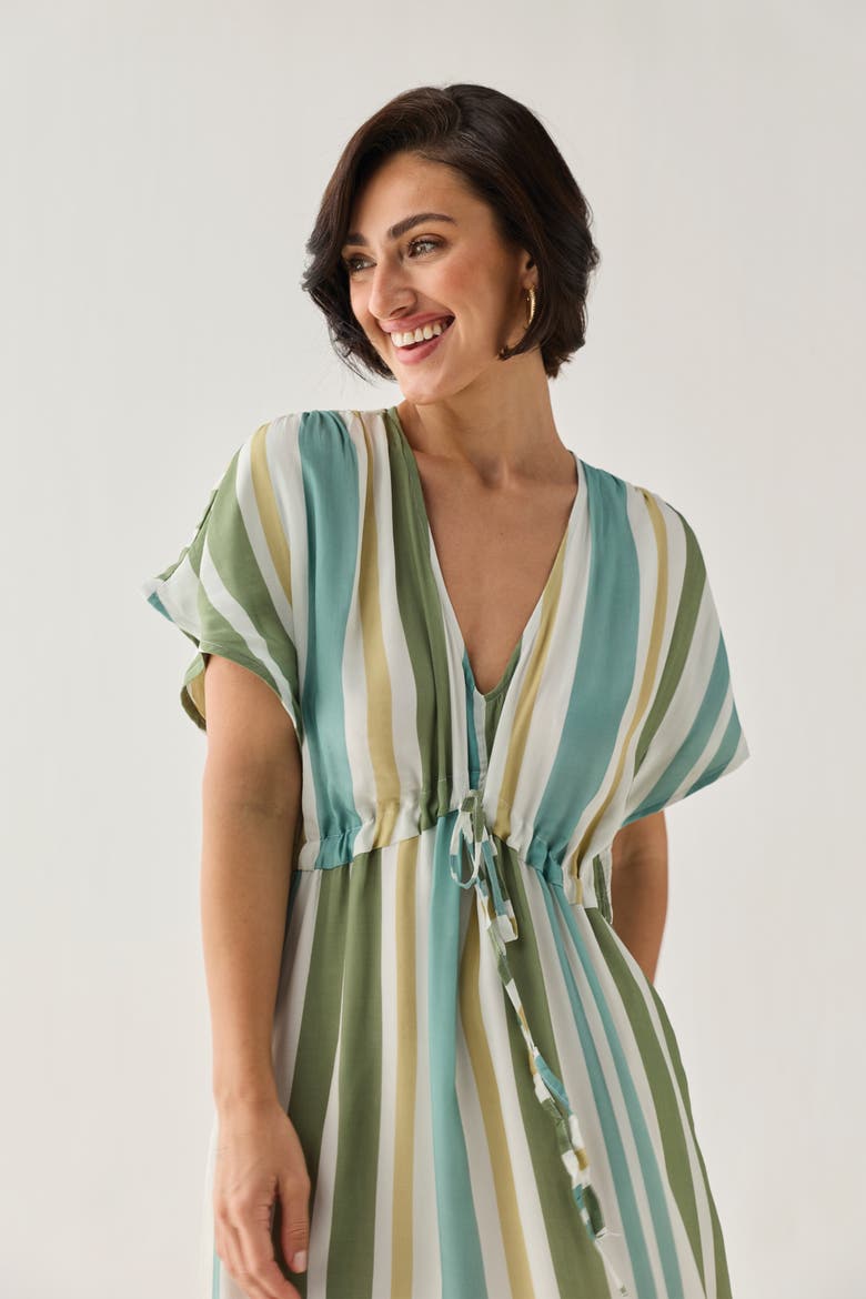 Gathered Striped Maxi Dress, Alternate, color, Sage & Sea Stripe