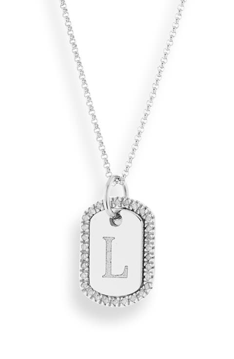 Diamond Initial Dog Tag Pendant Necklace