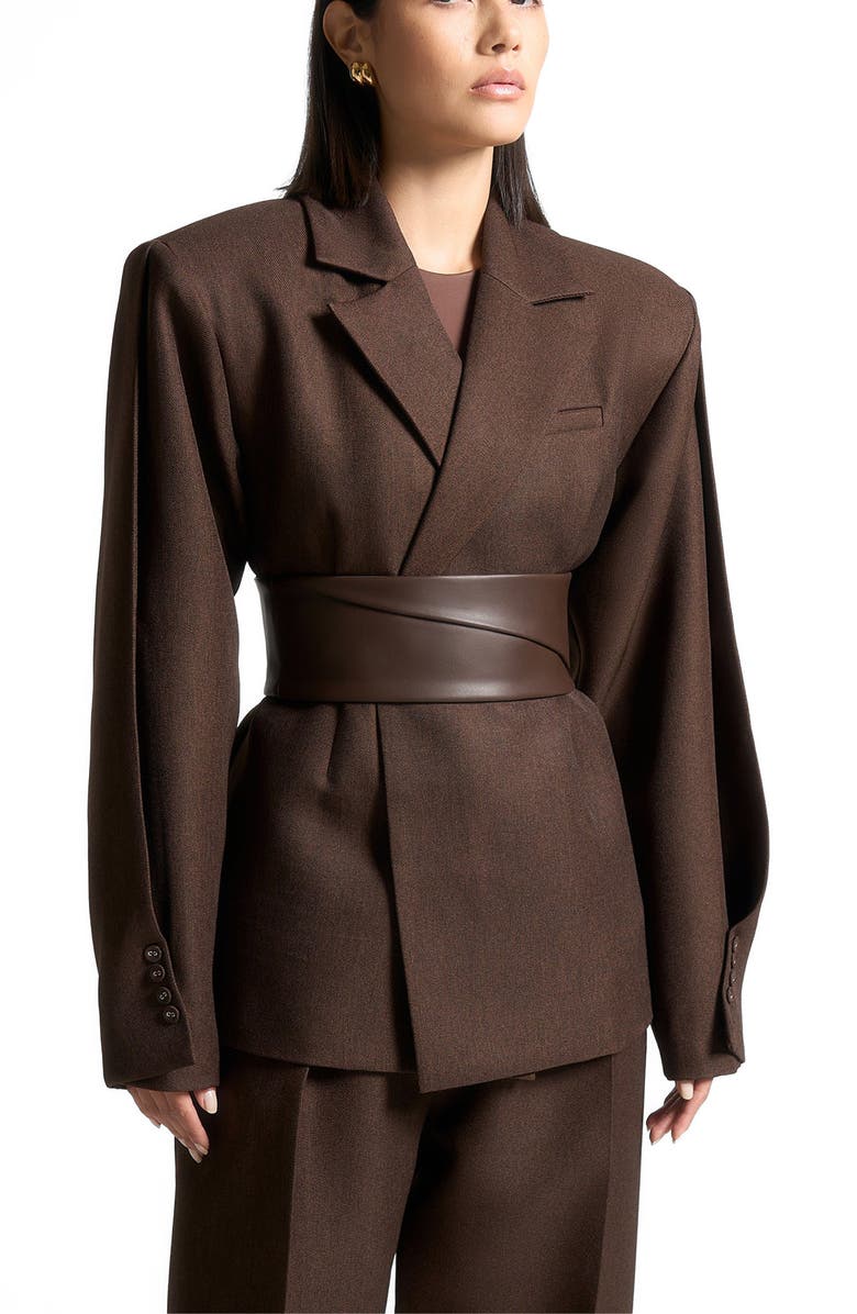 Manière De Voir Marie Twist Sleeve Tailored Blazer with Belt, Alternate, color, Brown
