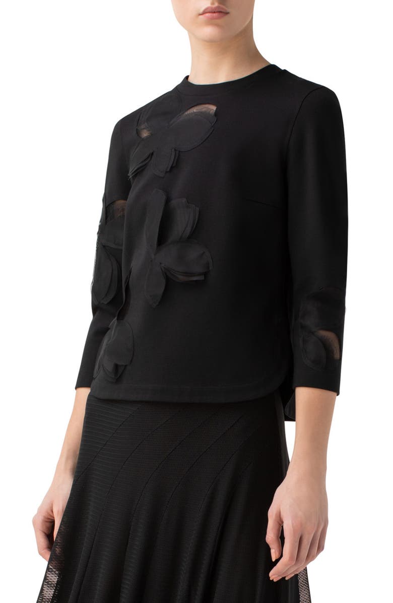 Akris punto Magnolia Appliqué Jersey Sweater, Alternate, color,