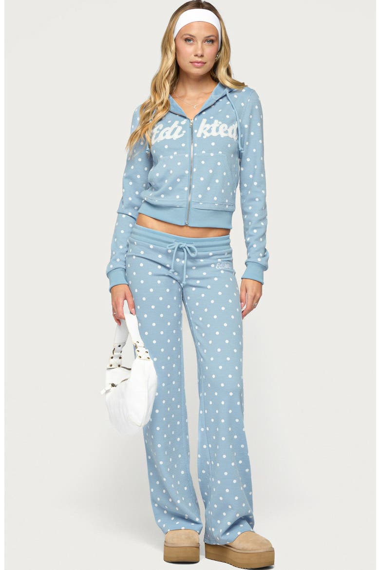 Dilly Polka Dot Waffle Full Zip Hoodie, Alternate, color, BLUE