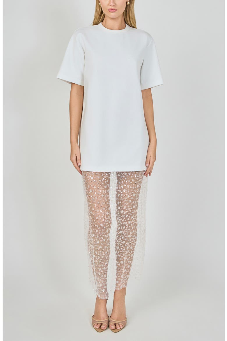 Mixed Lace T-Shirt Midi Dress, Alternate, color, OFF WHITE