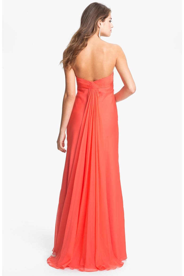 Embellished Strapless Chiffon Gown, Alternate, color, MANGO TANGO