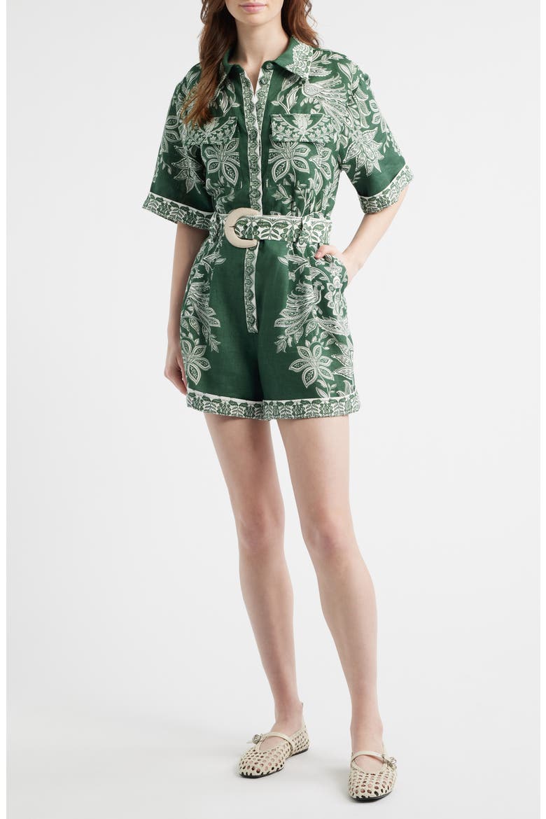 Miranda Belted Linen Utility Romper, Main, color, MIRANDA DARK GREEN