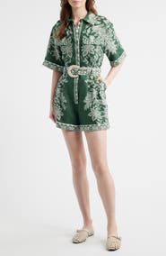 FARM Rio Miranda Belted Linen Utility Romper