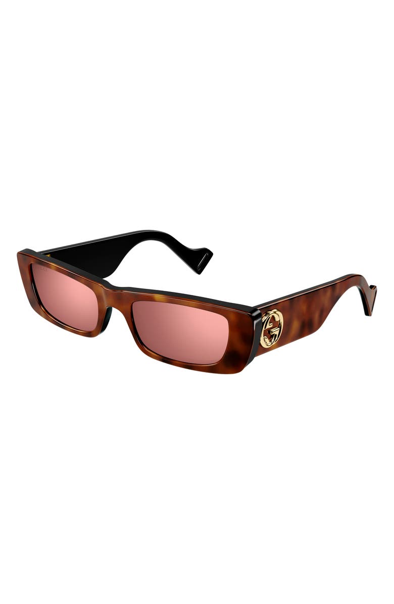 Gucci 52mm Mirrored Rectangular Sunglasses, Alternate, color, Avana