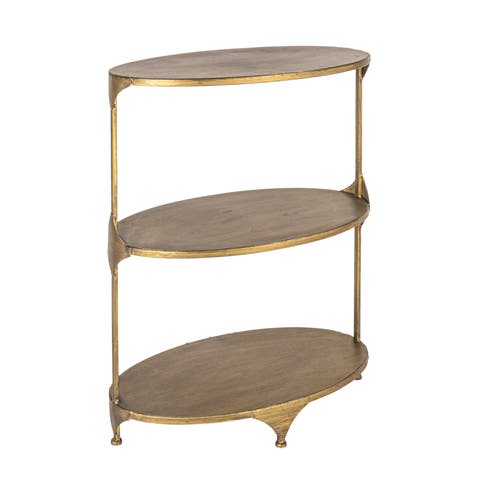Oval Shaped Metal 3-Tier Shelf, Antique Gold