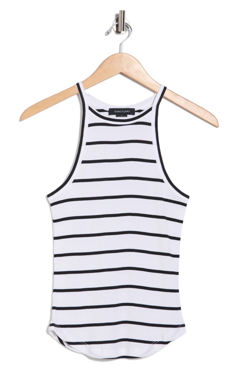 Sanctuary Rib Racerback Tank Top, Alternate, color, White/ Black Stripe