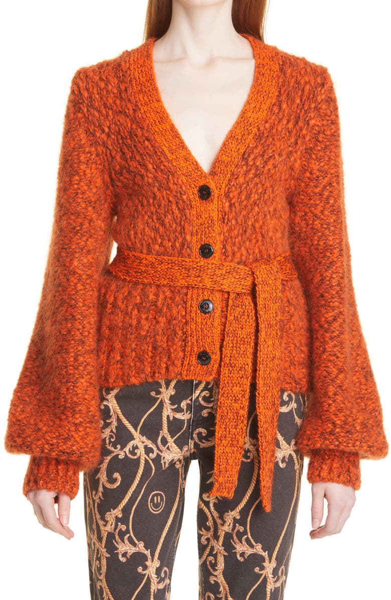 Ganni Chunky Mouline Alpaca & Mohair Belted Cardigan, Main, color, 