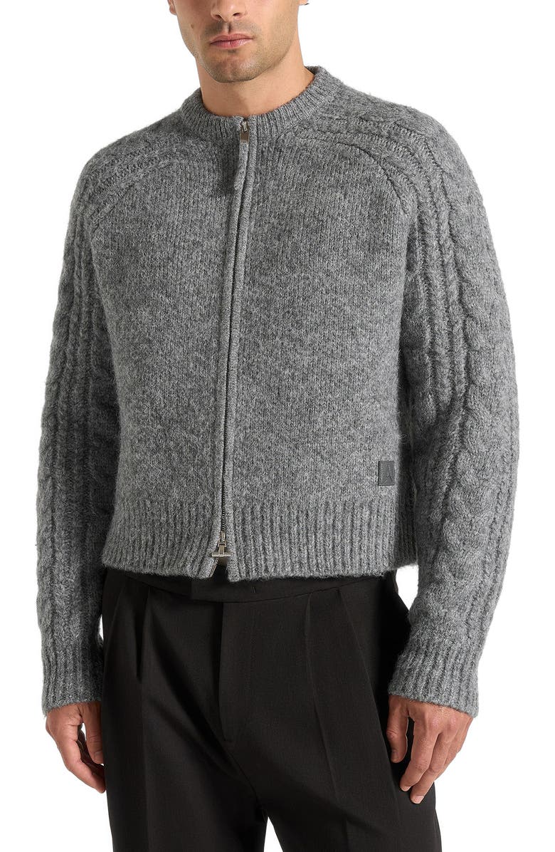 Manière De Voir Gaby Speckled Cable Knit Zip Cardigan, Main, color, 