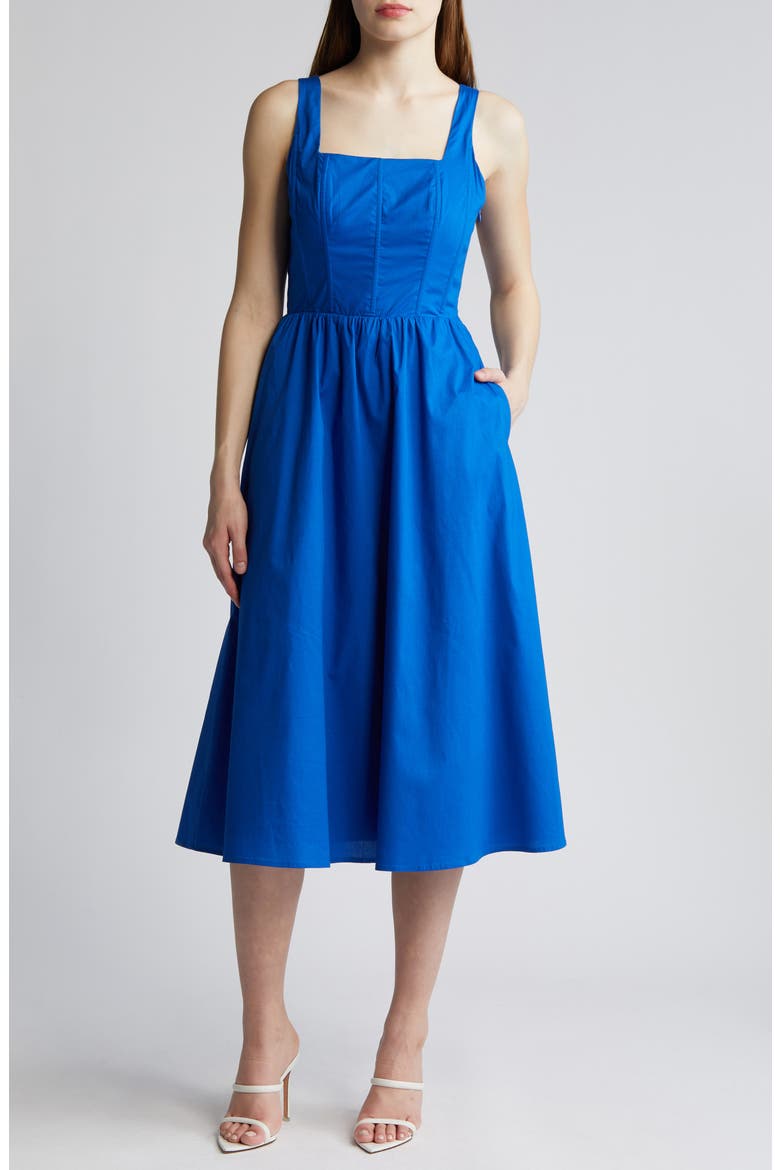 Sleeveless Corset Bodice Dress, Main, color, BLUE MARMARA