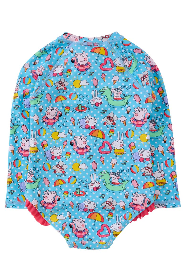 Peppa Pig & Friends Long Sleeve Zipper Rash Guard One Piece Swimsuit, Alternate, color, Pool Polka Peppa Pig & Friends