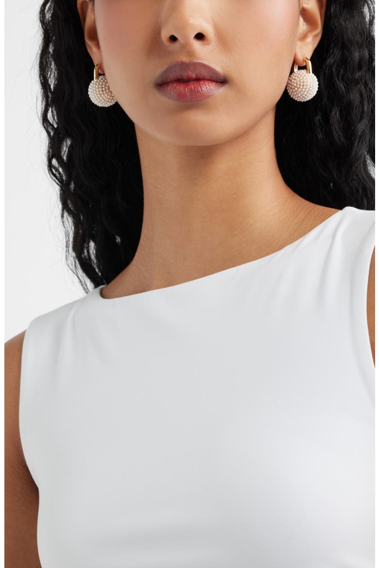 Micro Faux Pearl Pavé Orb Huggie Hoop Earrings, Alternate, color, WHITE- GOLD