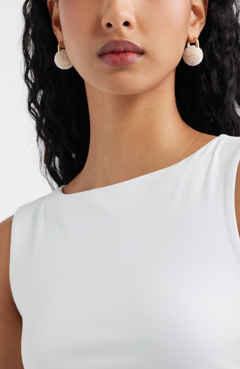 Open Edit Micro Faux Pearl Pavé Orb Huggie Hoop Earrings, Alternate, color, White- Gold