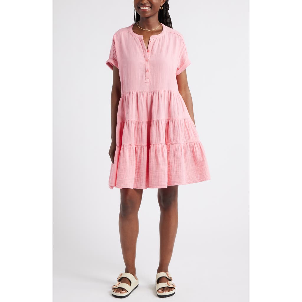 Caslon ® Cotton Gauze Tiered Popover Dress In Pink