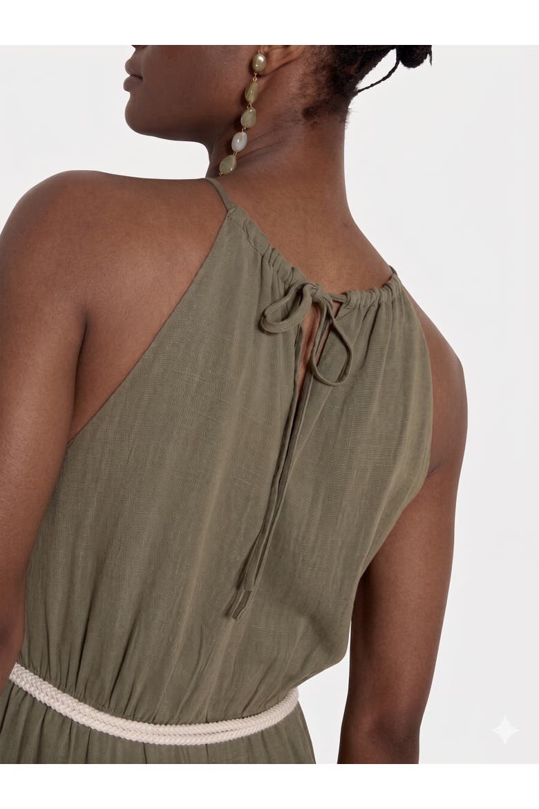 Halter Neck Rope Belt Jumpsuit, Alternate, color, Khaki