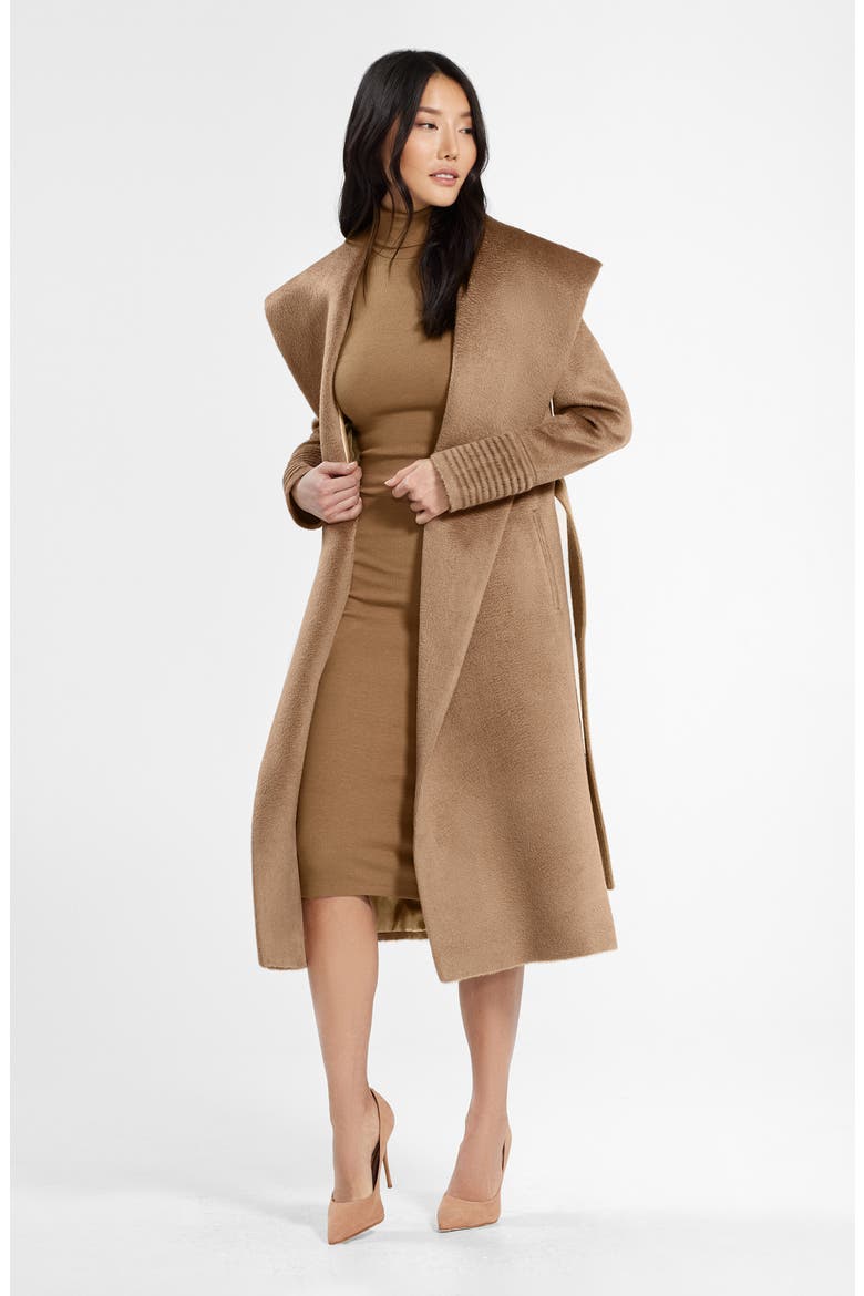 Shawl Collar Alpaca & Wool Longline Wrap Coat, Alternate, color, DARK CAMEL