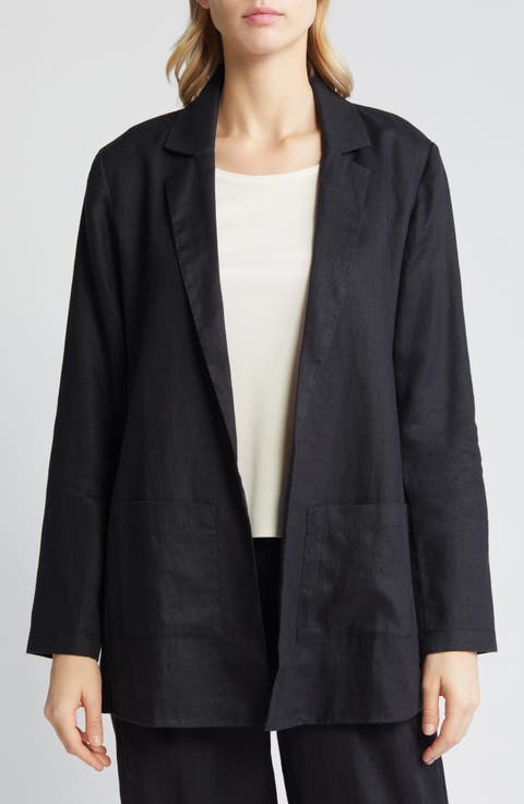 Notch Lapel Longline Organic Linen Blazer (Regular & Petite)