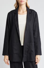 Eileen Fisher Notch Lapel Longline Organic Linen Blazer