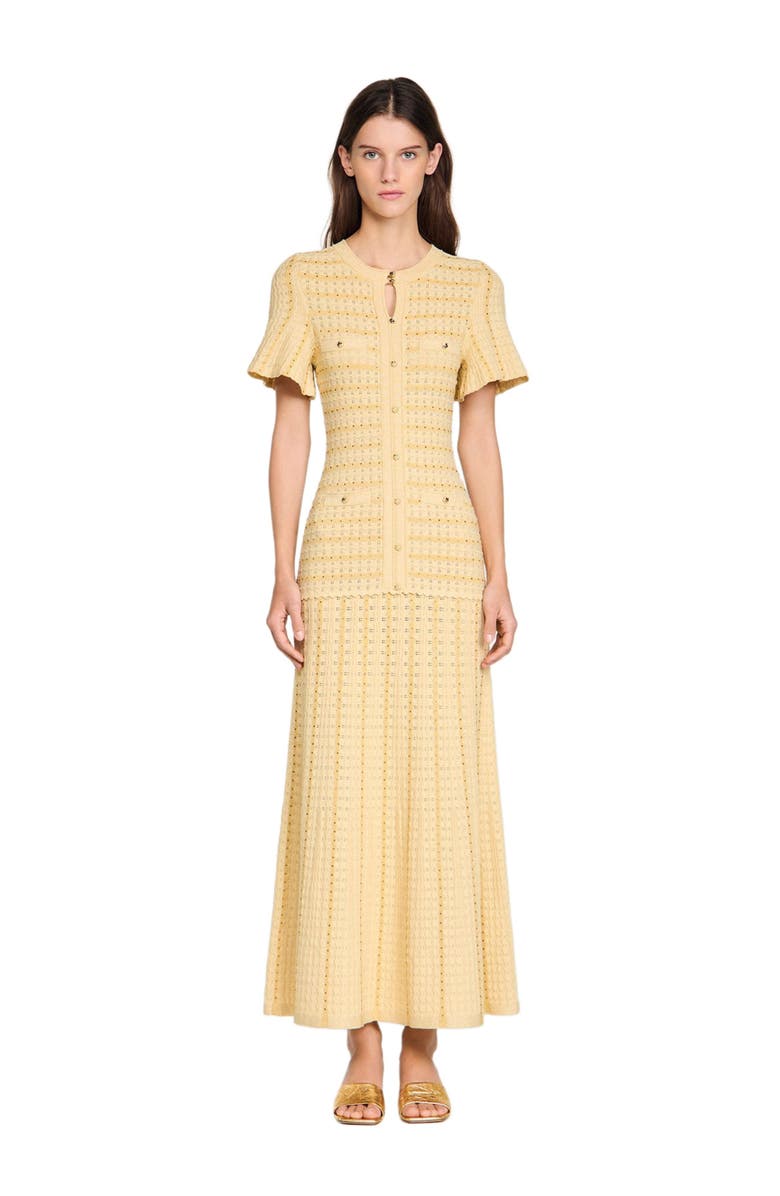 SANDRO Rhinestone knit maxi dress, Main, color, Gold