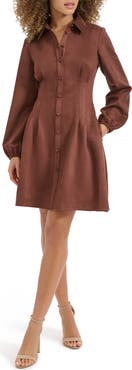 Kensie Faux Suede Long Sleeve Shirtdress