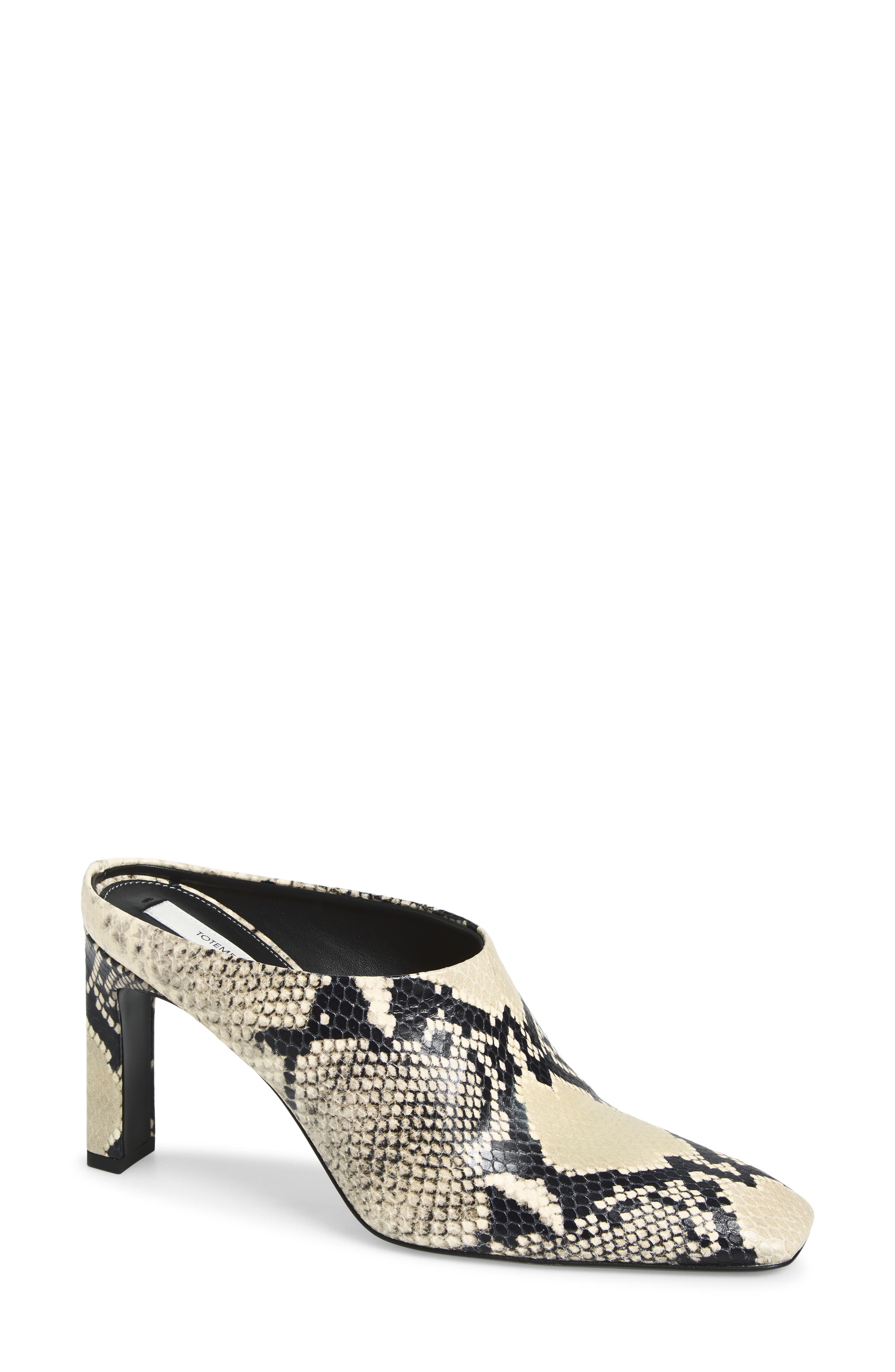 Python Embossed Leather Heeled Mule, Main, color, BLACK/ ECRU