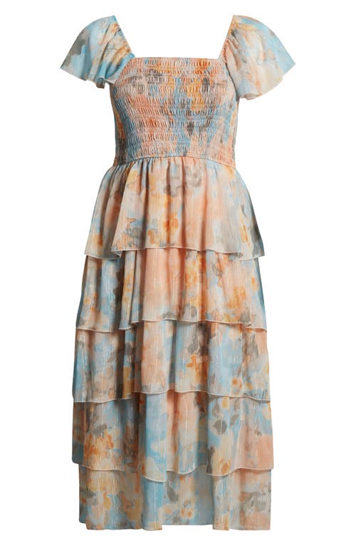 Socialite Smocked Bodice Metallic Tiered Maxi Dress