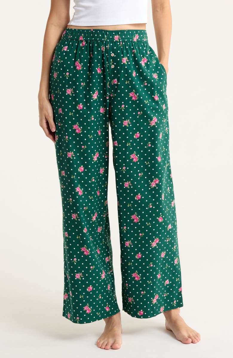 Open Edit Print Flannel Boxer Pajama Pants, Main, color, Green Polka Dot Rose