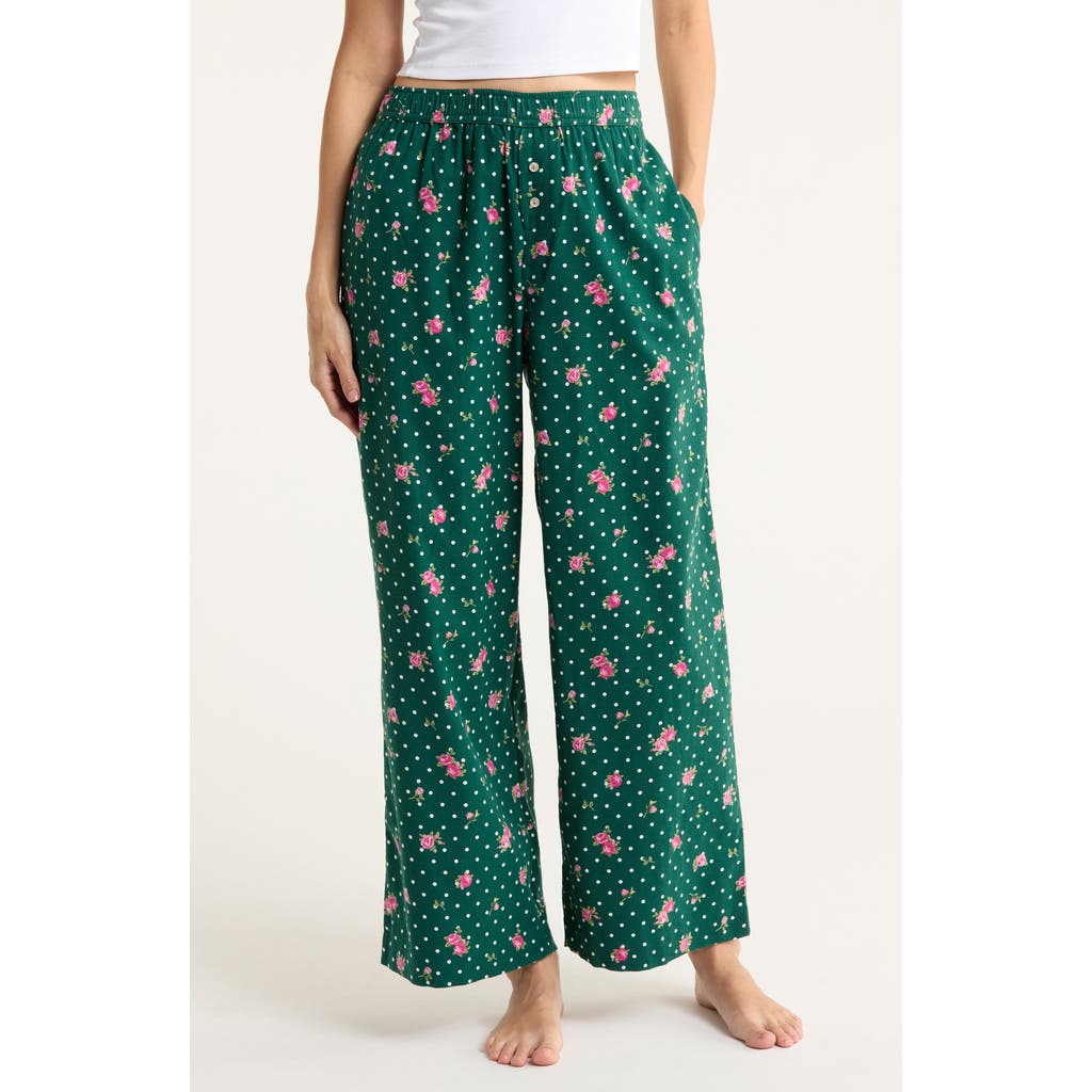 Open Edit Print Flannel Boxer Pajama Pants In Green