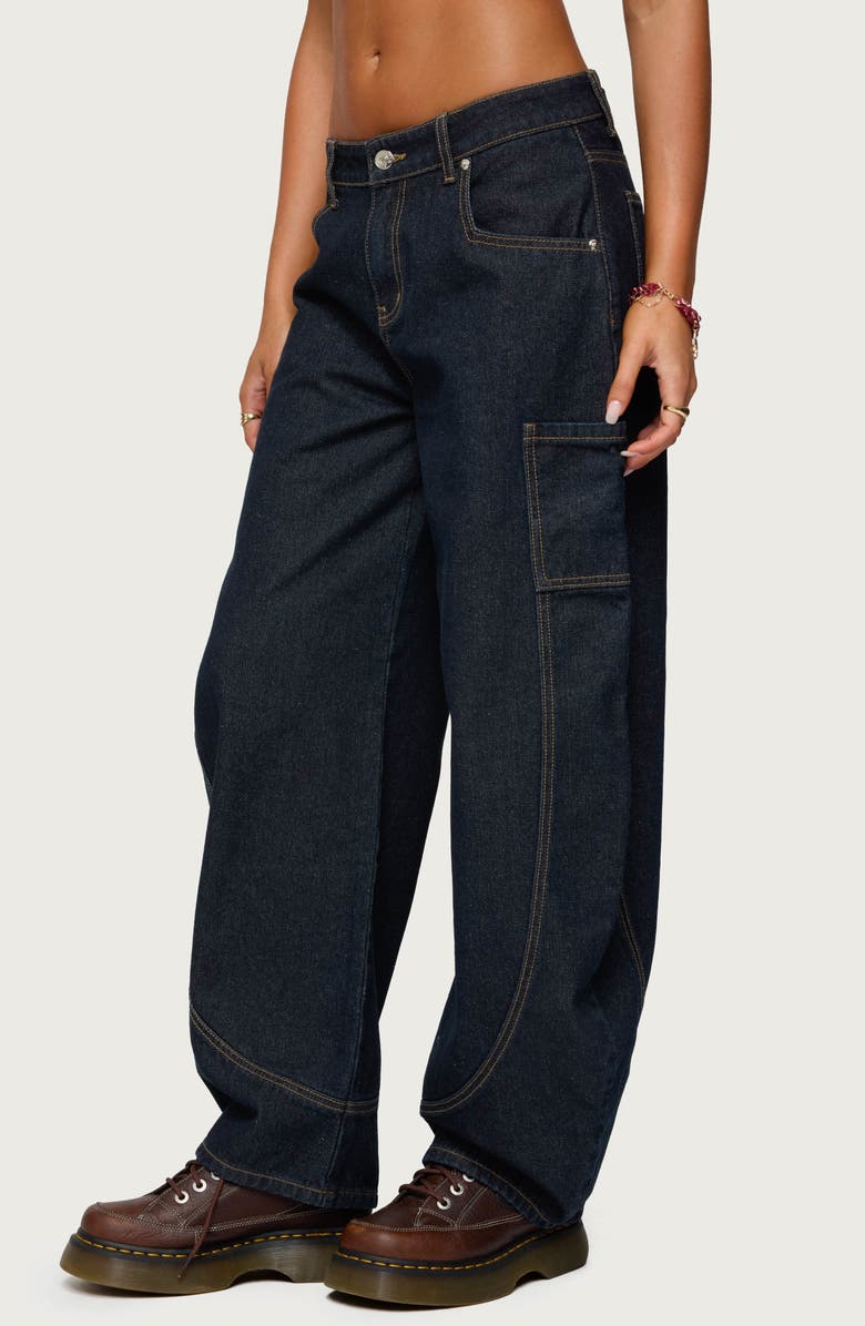 EDIKTED Aden Low Rise Barrel Leg Jeans, Alternate, color, Dark-Blue