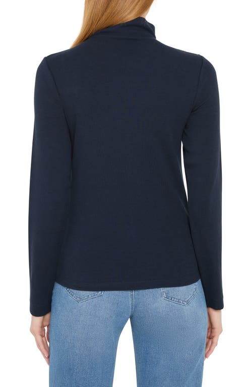 Nic + Zoe Nic+zoe Perfect Rib Cotton Blend Funnel Neck Top In Blue