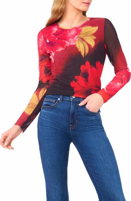 Floral Crewneck Mesh Top