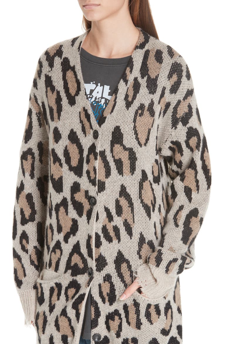 Long Leopard Cashmere Cardigan, Alternate, color, LEOPARD